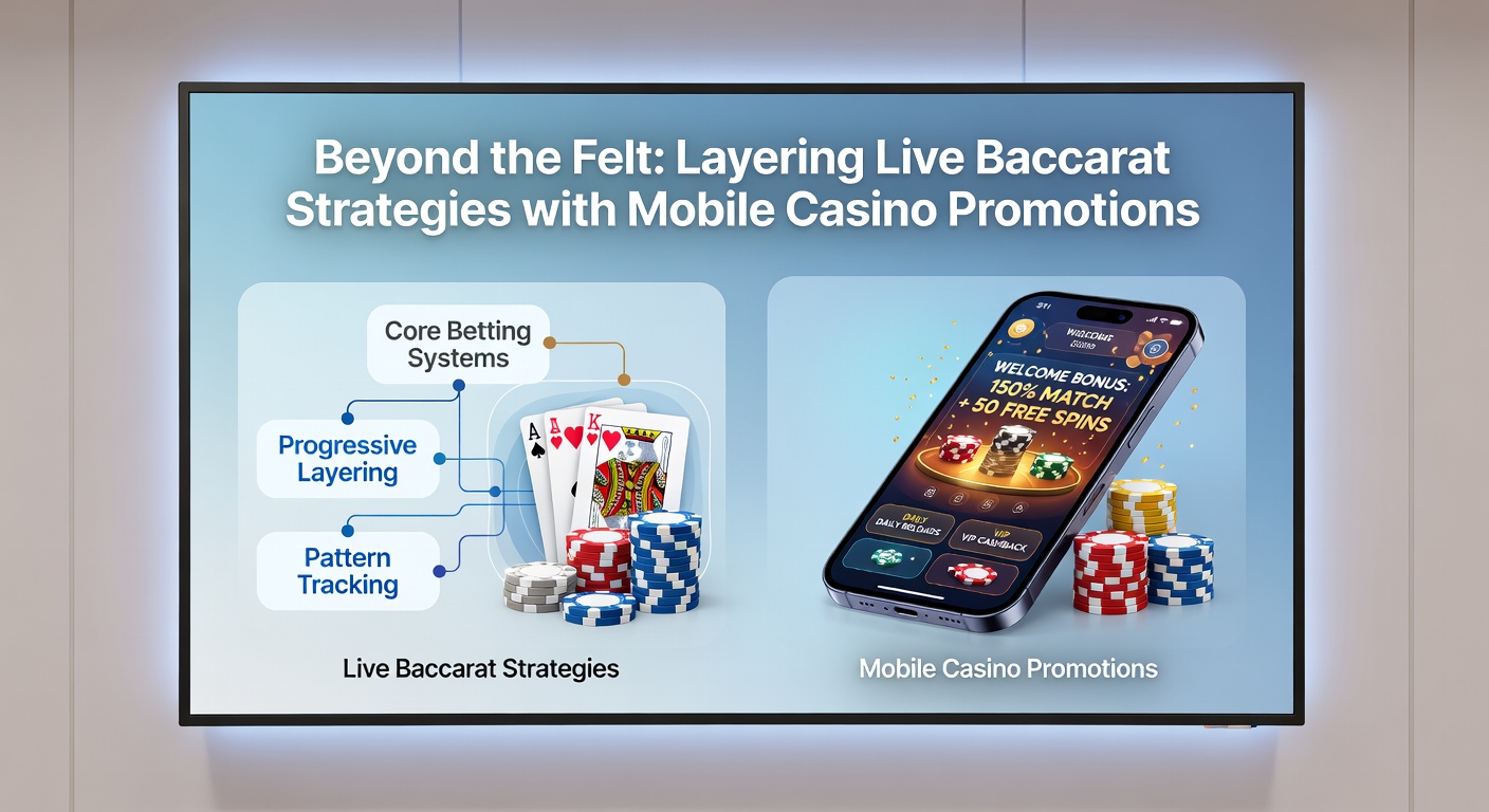 Smartphone screen showing a live baccarat game overlaid with active mobile casino promotion banners, highlighting bonus credits and wagering progress