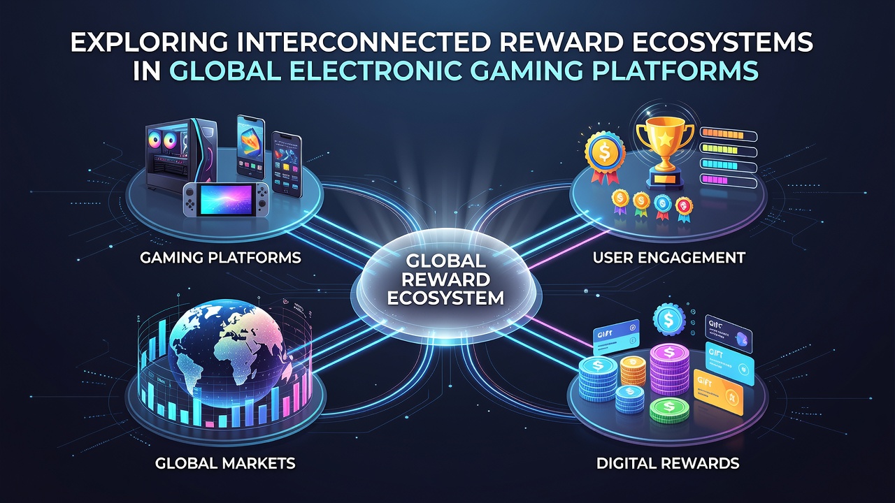 Global electronic gaming platforms showing interconnected reward systems across multiple devices and regions