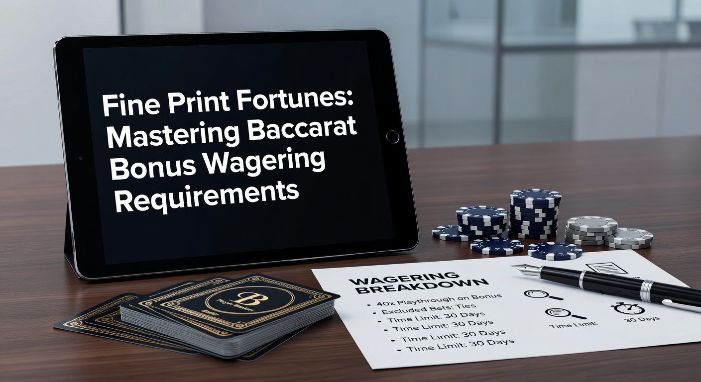 Close-up of baccarat table with bonus terms highlighted on a casino app screen, showing wagering multipliers and fine print details