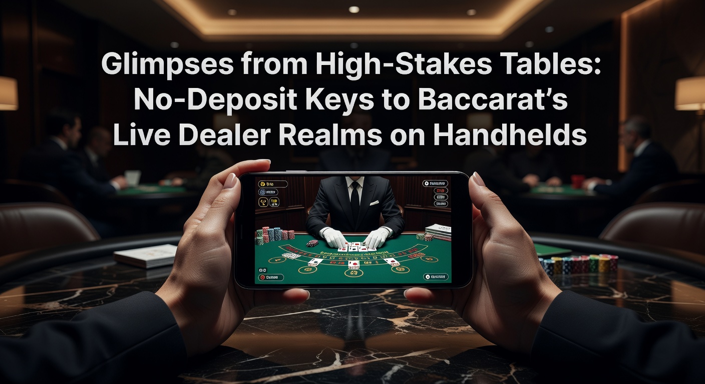 A sleek mobile screen displaying a live high-stakes baccarat table with crystal chandeliers and suited dealers in action