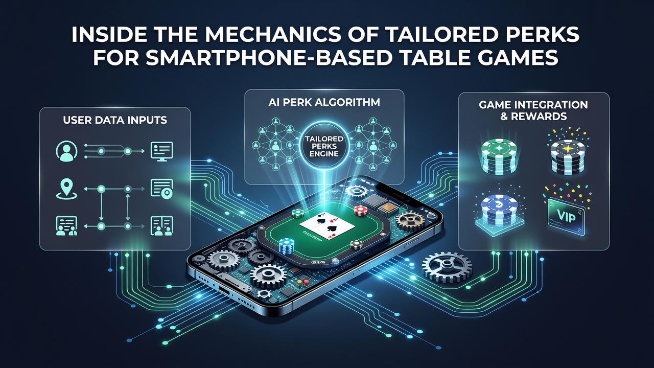 Close-up of mobile app dashboard showing segmented player rewards and real-time perk recommendations for table games