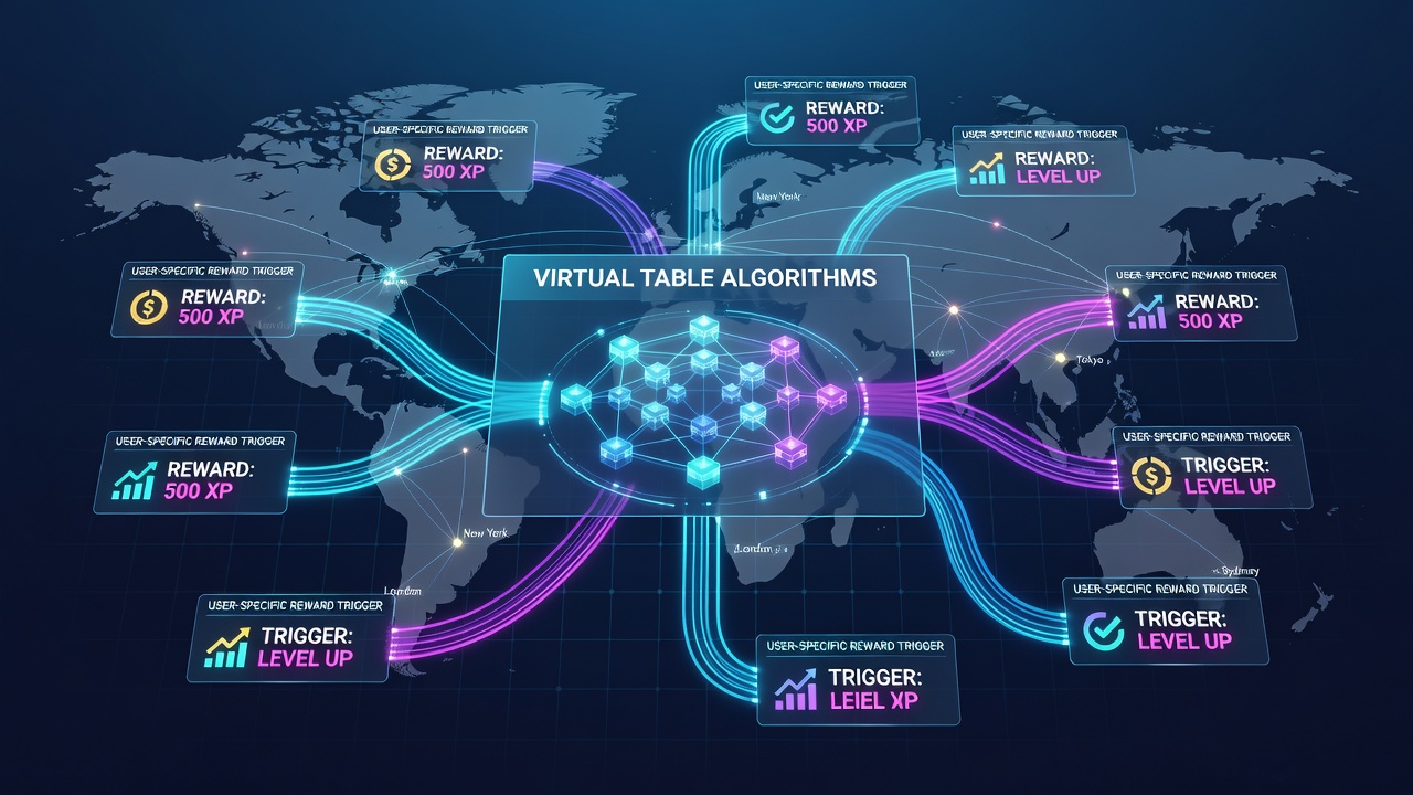 Network diagram showing virtual table synchronization across global gaming servers