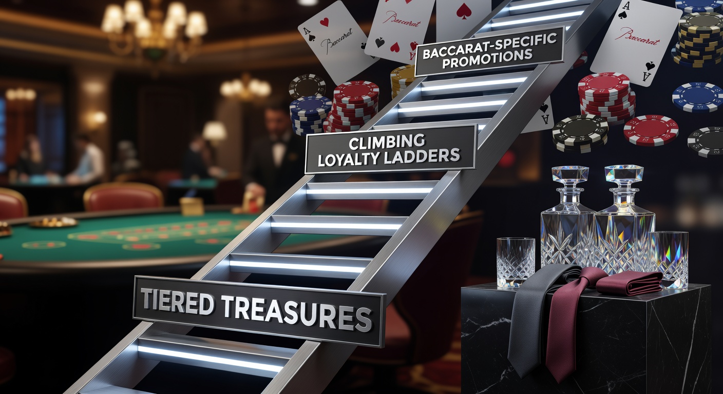 A sleek casino loyalty card glowing with tiered levels, overlaid on a baccarat table layout under dramatic lighting