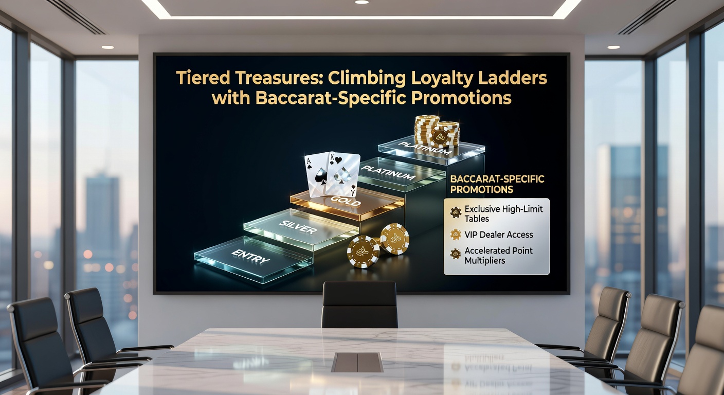 Players at a high-tier loyalty event, toasting with champagne beside a illuminated baccarat shoe and tiered reward pyramid graphic